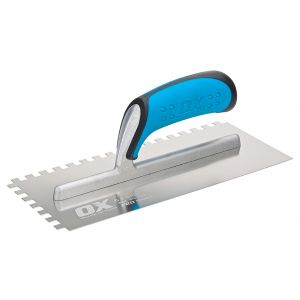 OX Pro Stainless Steel Square Notch Trowel 11"x 4-3/4" | OX Grip
